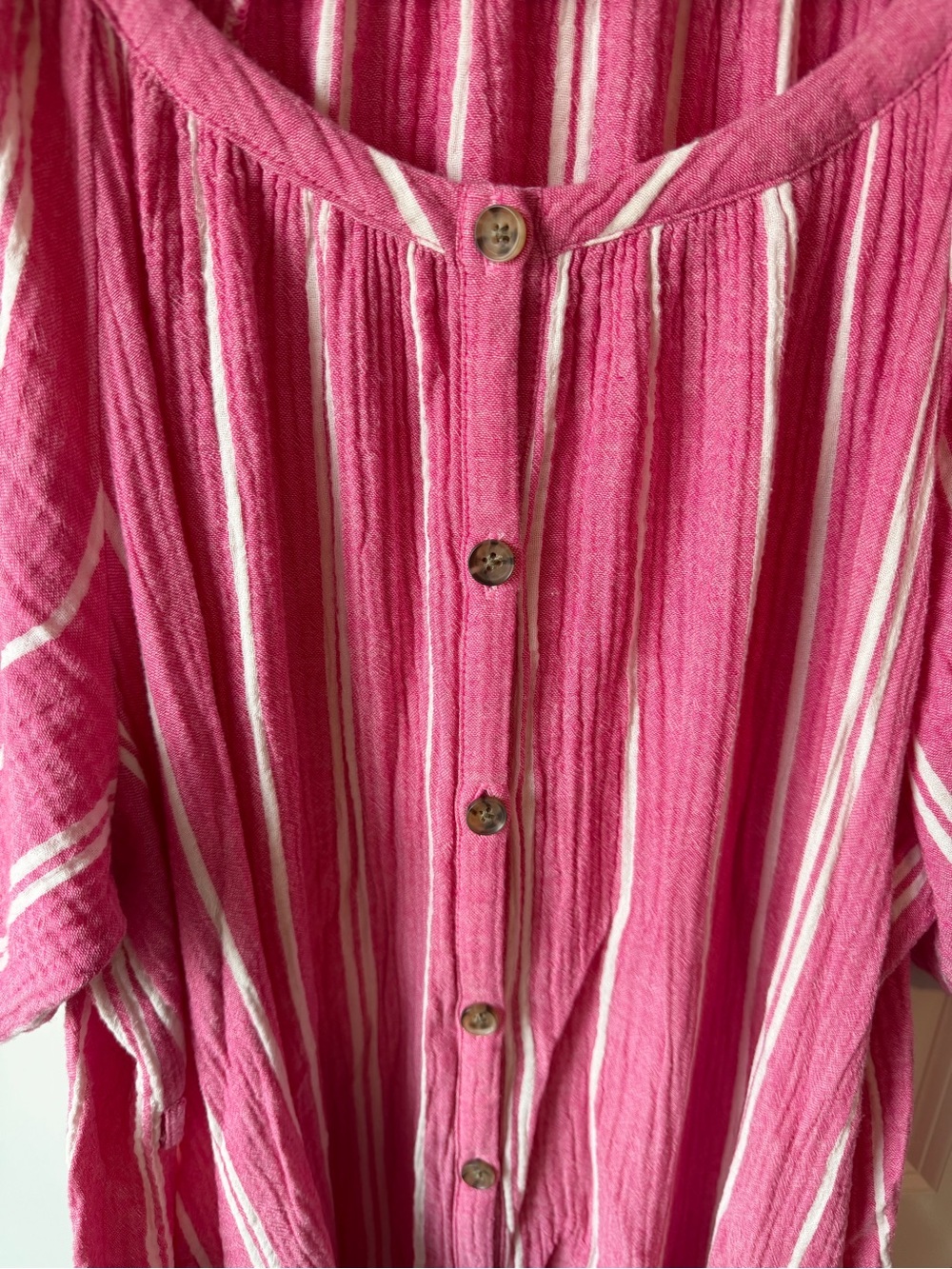 Pink Striped Button-Front Midi Dress - Picture 5 of 6